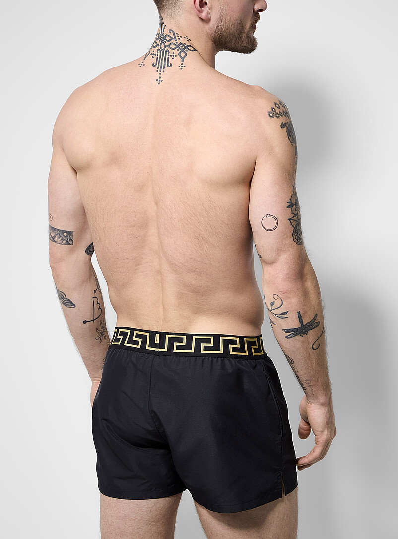 Versace Black Greca waistband swim short for men