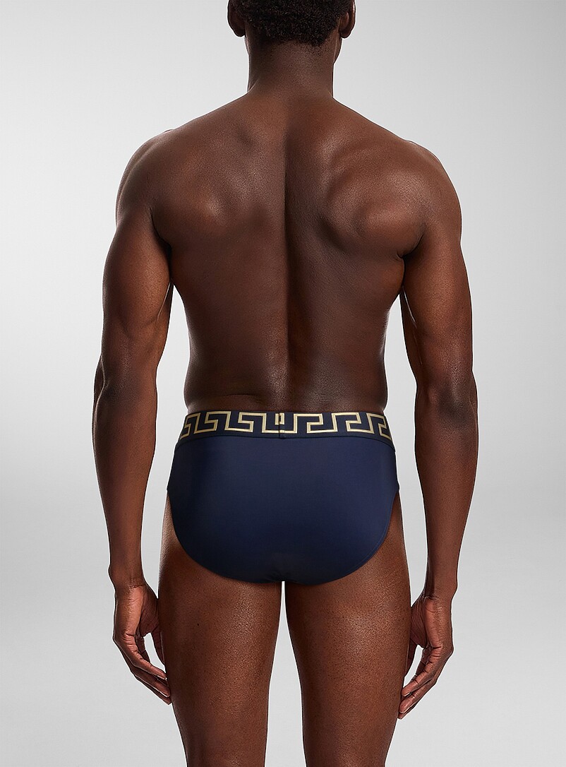 Versace Navy/Midnight Blue Greca waistband swim brief for men