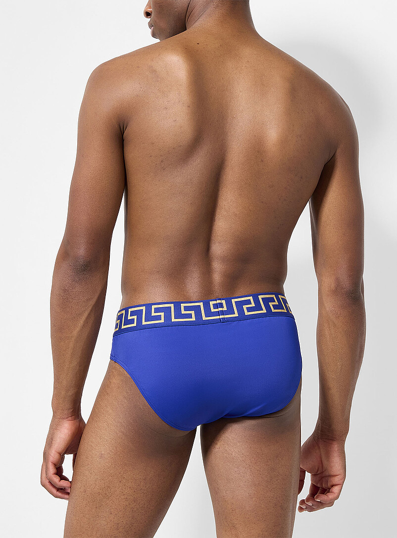 Versace Navy/Midnight Blue Greca waistband swim brief for men