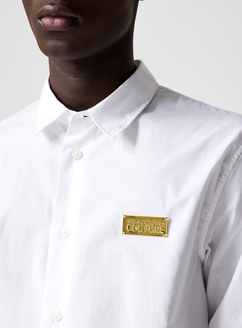 Versace Jeans Couture White Golden logo plate shirt for men