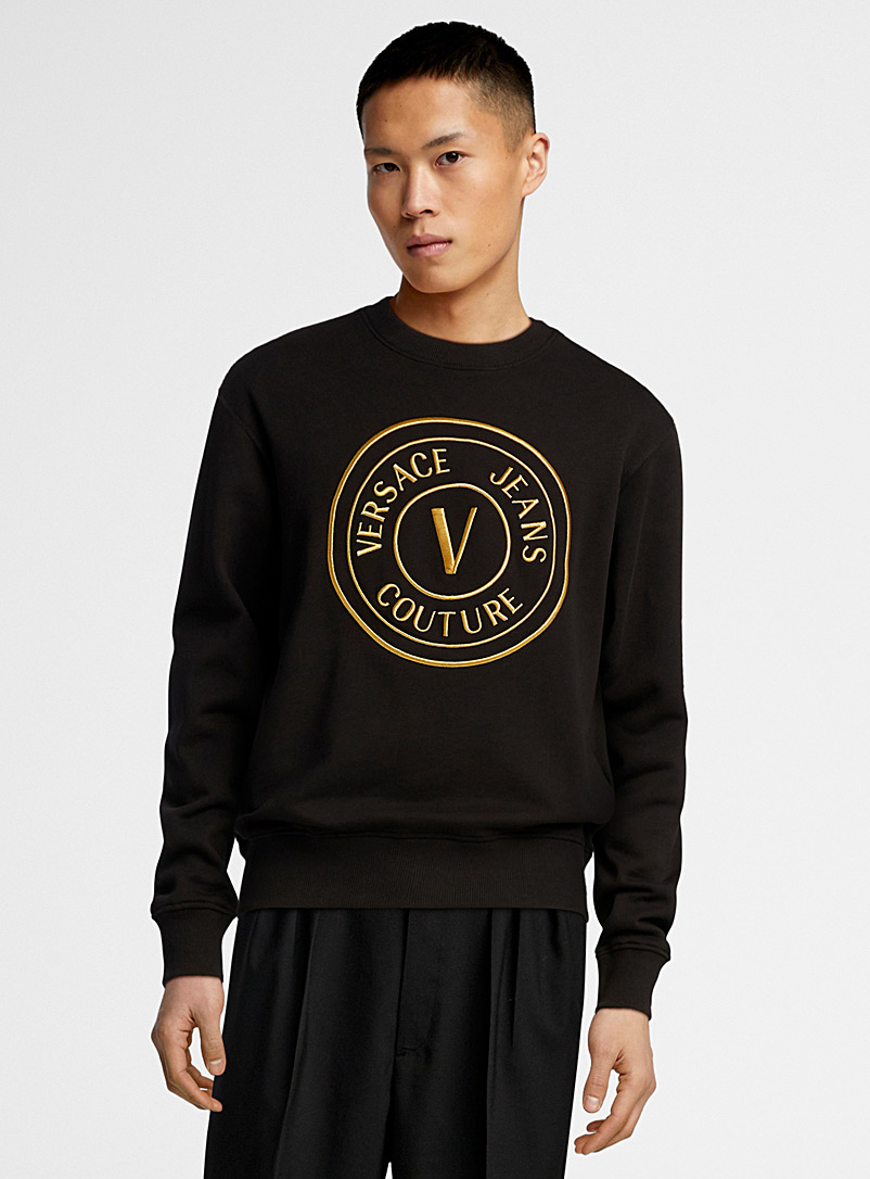 Versace Jeans Couture: Le sweat logo cercle brodé doré Noir pour homme