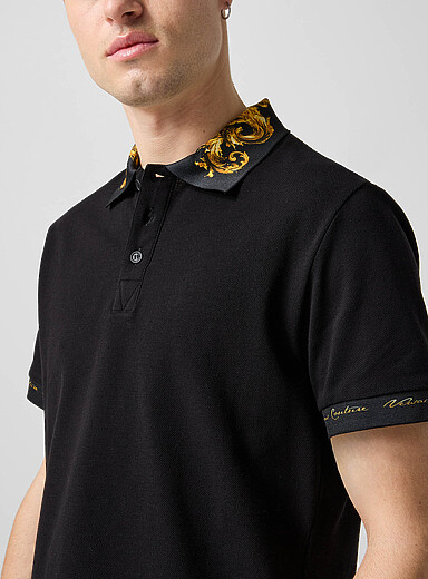 Versace Jeans Couture: Le polo piqu&eacute; col baroque Noir pour homme