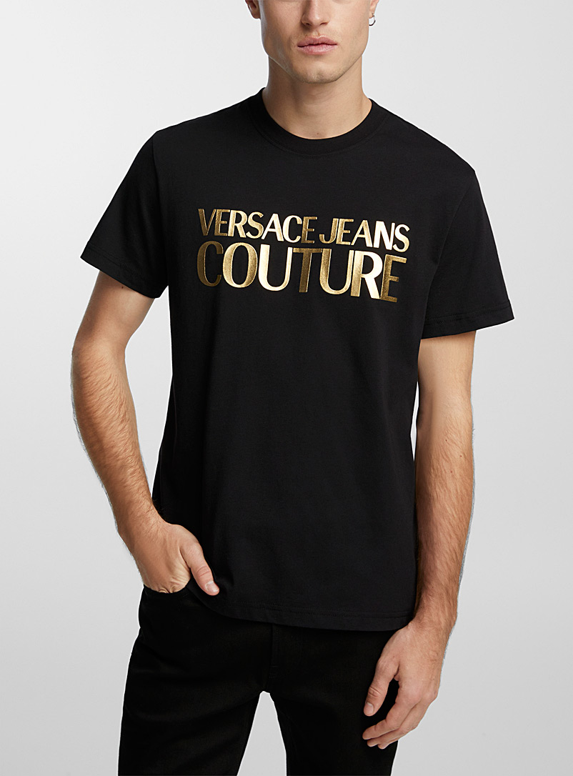Versace Jeans Couture: Le t-shirt signature dorée Noir pour homme