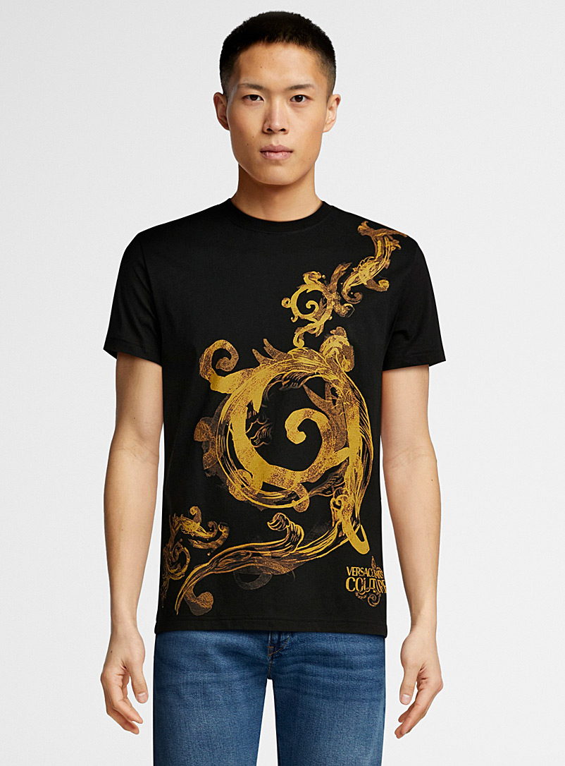 Versace Jeans Couture Black Gold print logo T-shirt for men