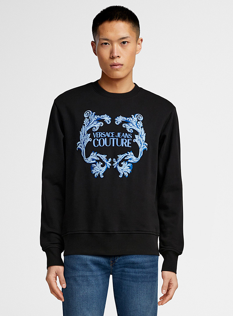 Versace Jeans Couture Black Embroidered baroque logo sweatshirt for men