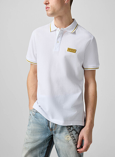 Versace Jeans Couture White  Golden plate and trim piqu&eacute; polo shirt for men
