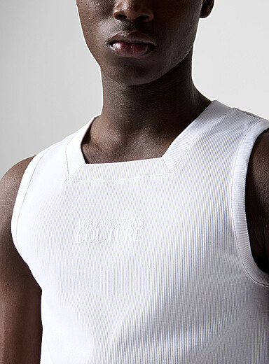 Versace Jeans Couture White Square neckline ribbed cami for men