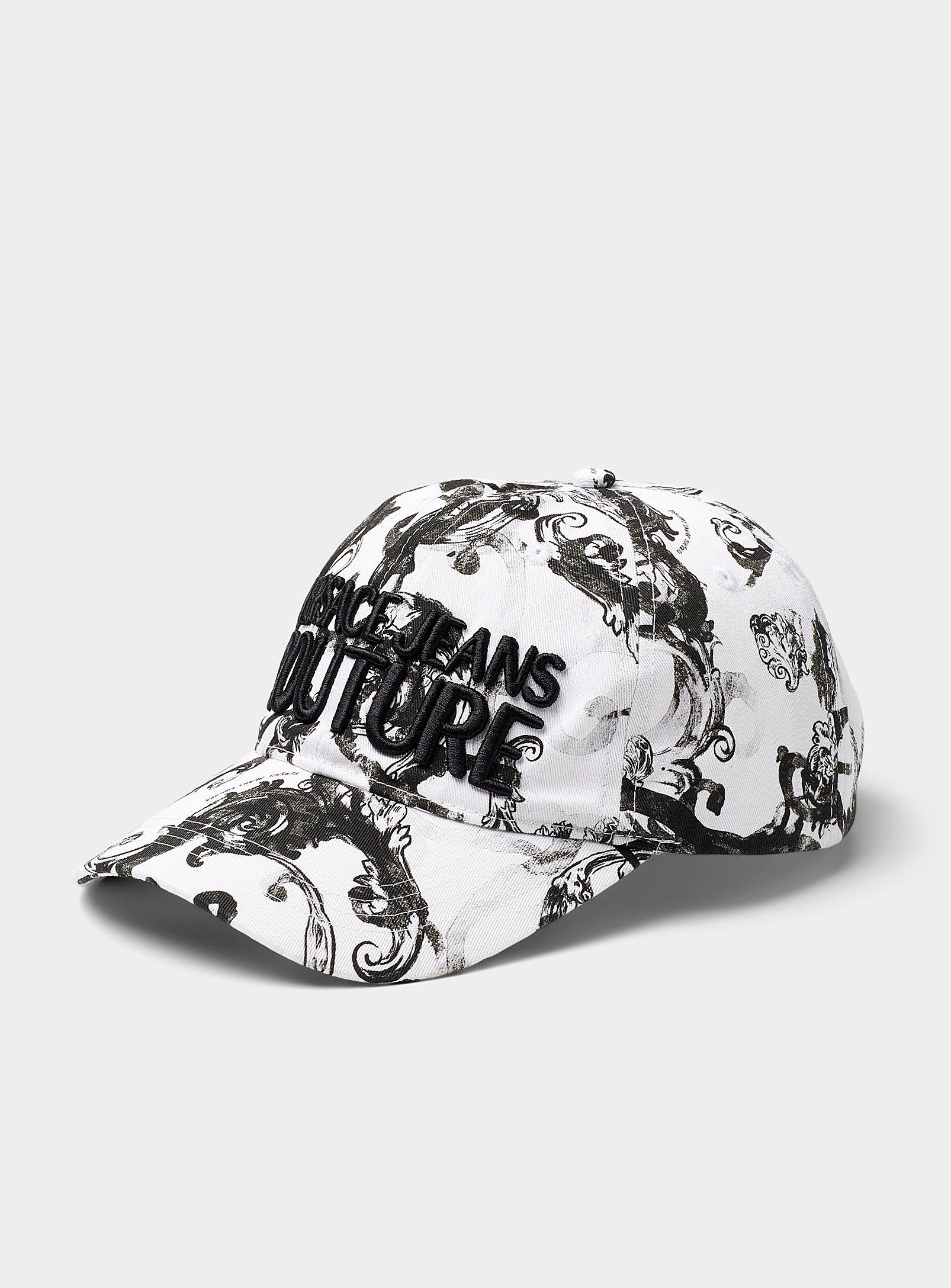 Versace Jeans Couture Watercolour Couture Embroidered Cap In Patterned White