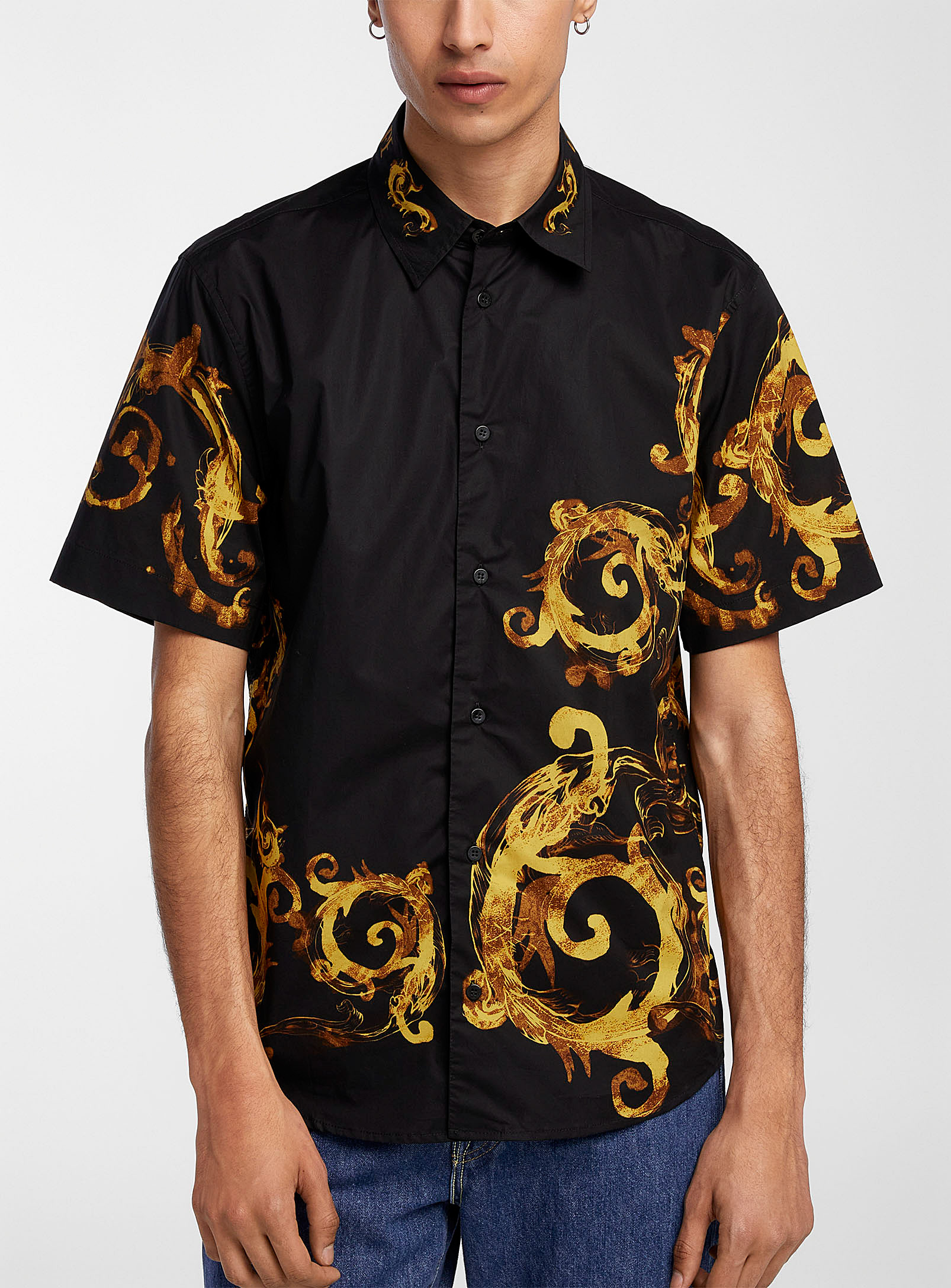Versace Jeans Couture Baroque Print Lightweight Shirt In Black