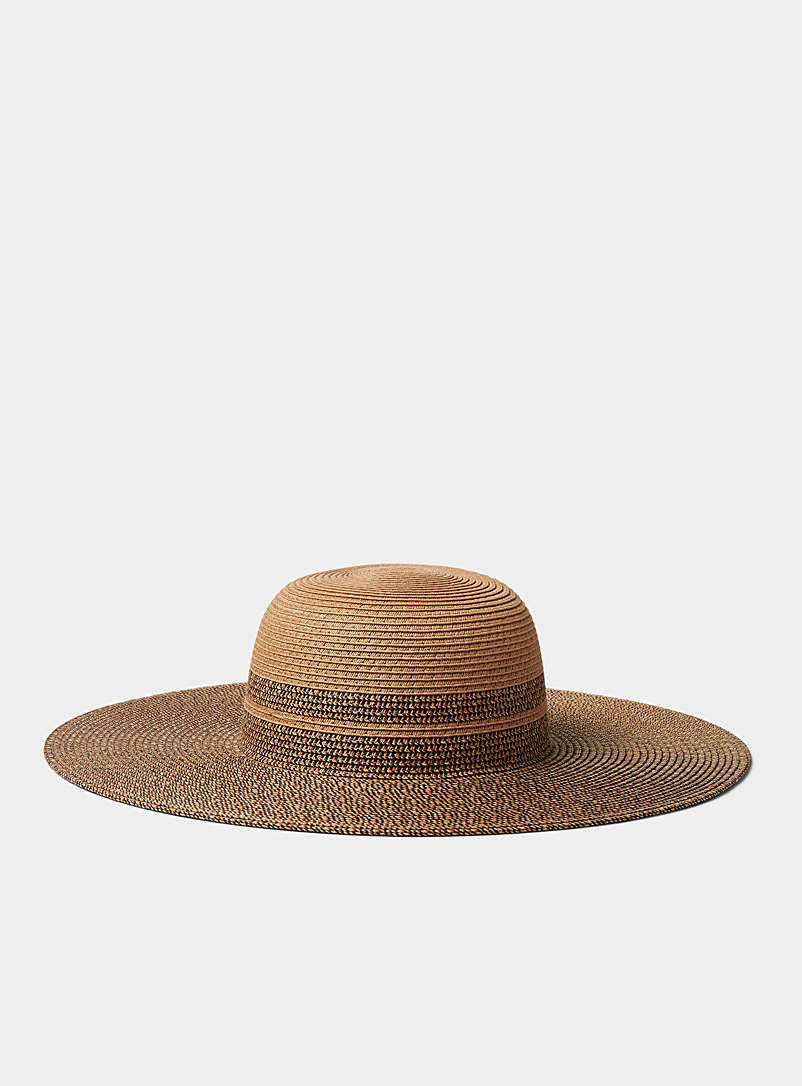 Two-tone straw wide-brimmed hat