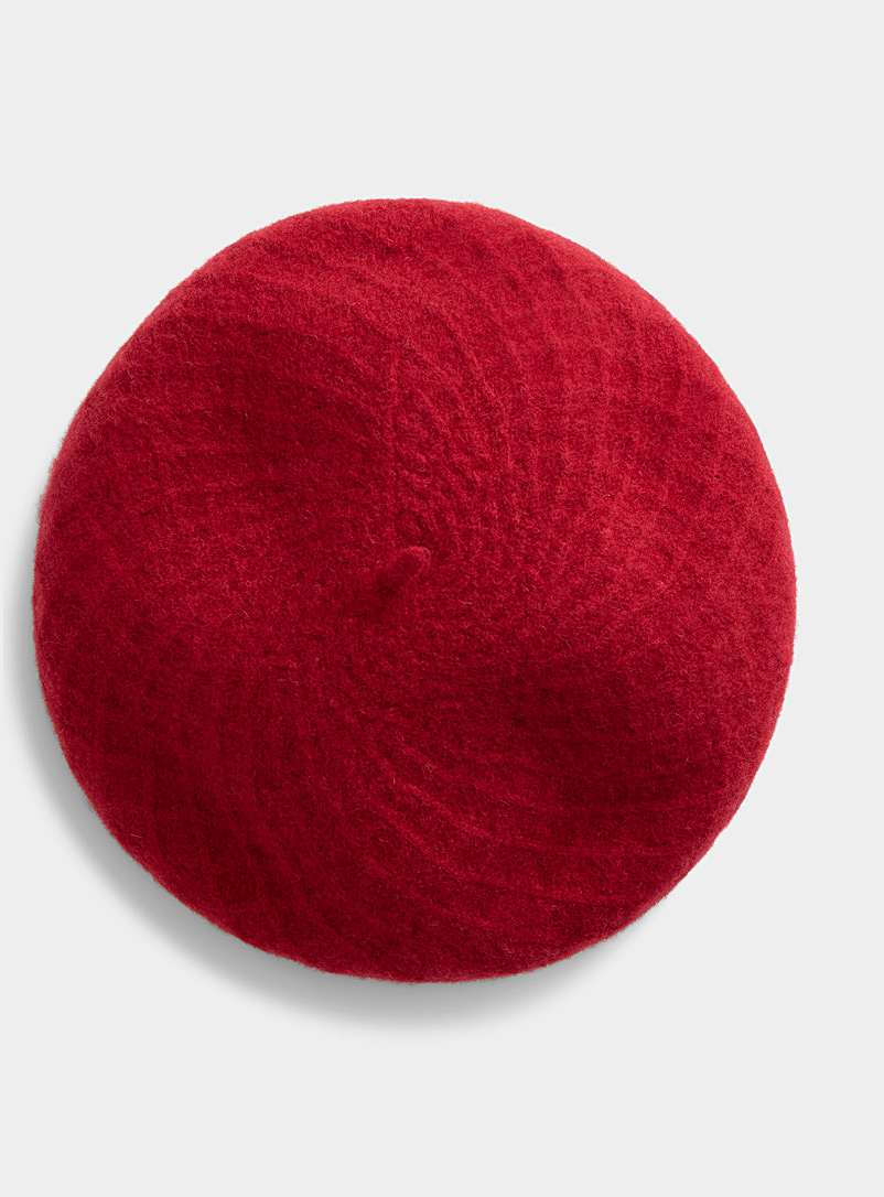 Canadian Hat: Le béret laine losanges monochromes Rouge pour femme