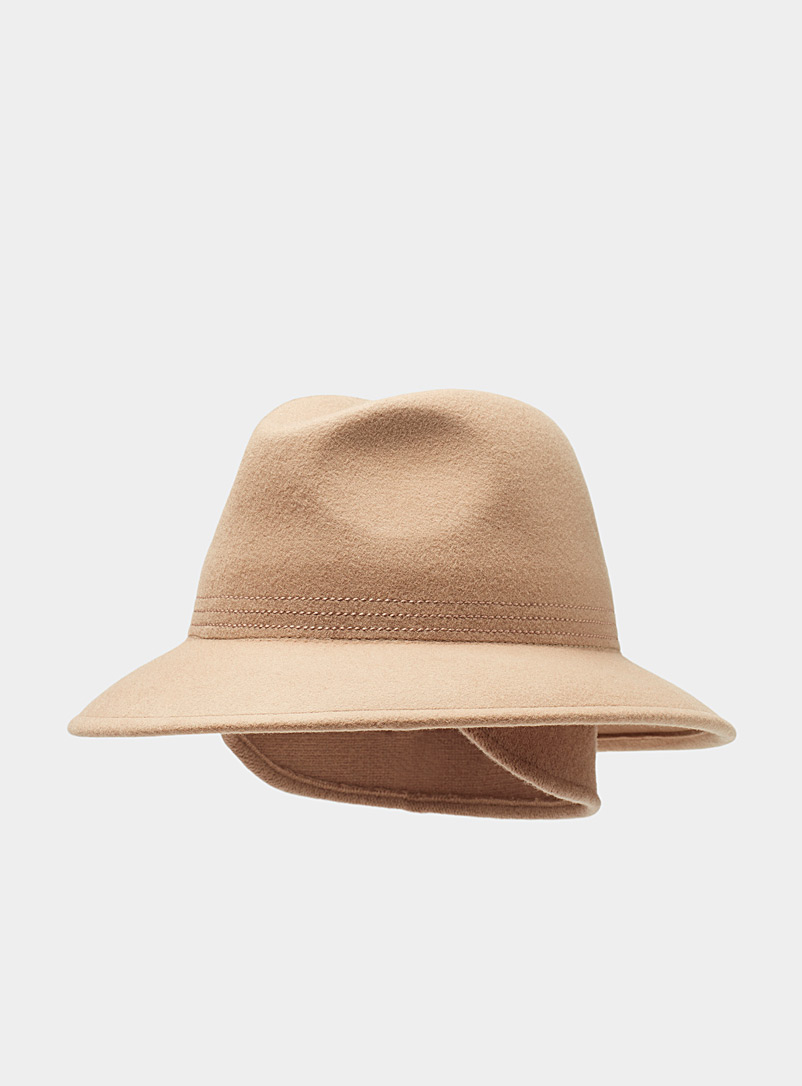 Canadian Hat: Le chapeau feutré surpiqûres accent Miel chameau pour femme