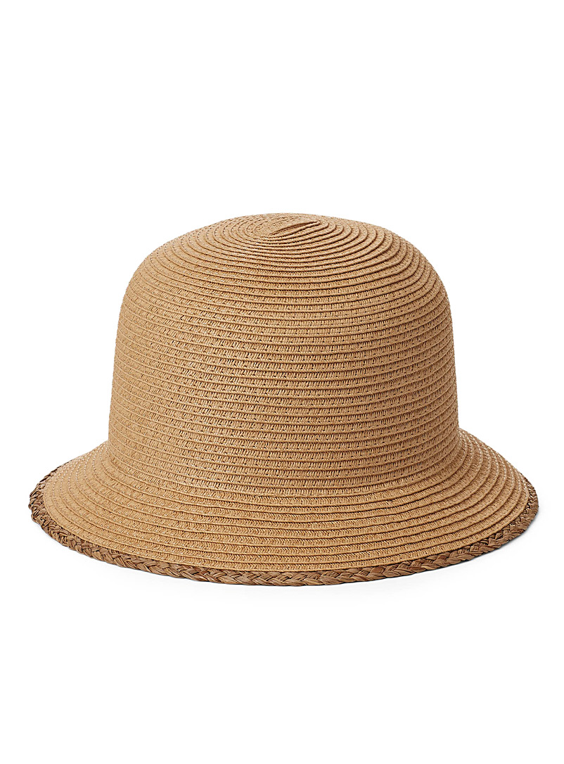 Canadian Hat Tan Braided raffia trim cloche for women