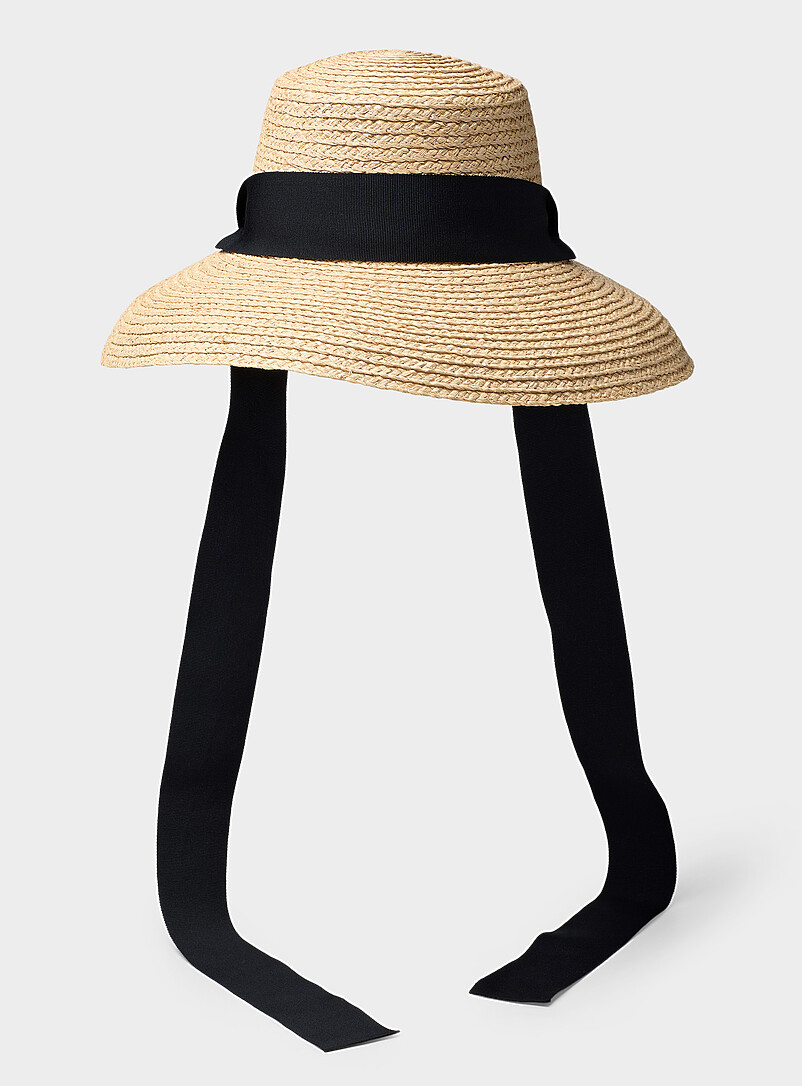 Raffia Hat With Long Black Ribbons