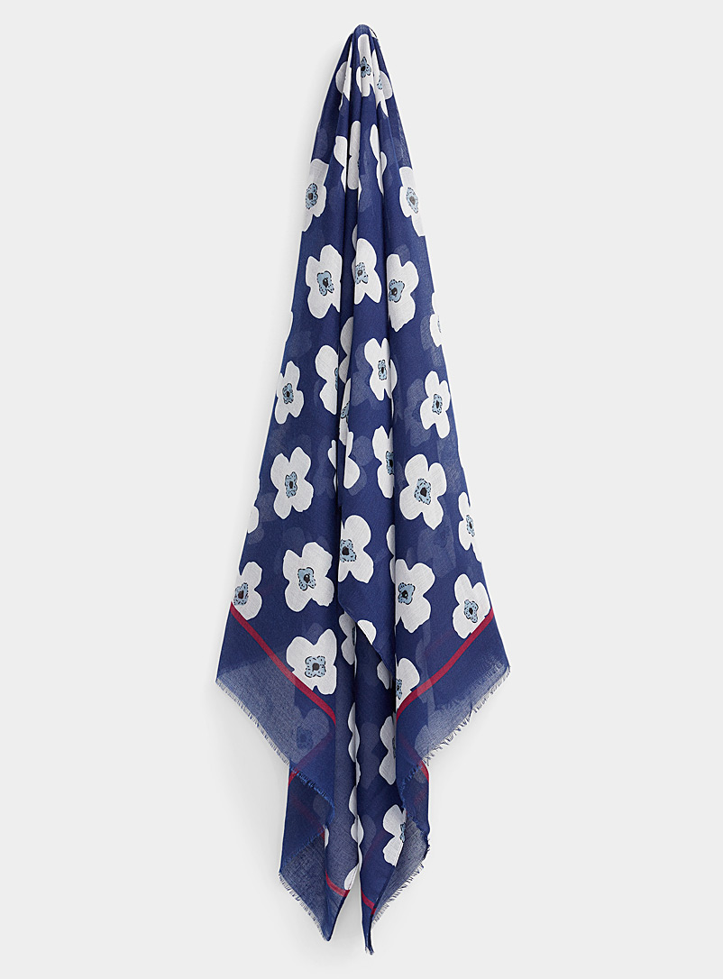 Simons Patterned Blue Large poppies lightweight scarf for women