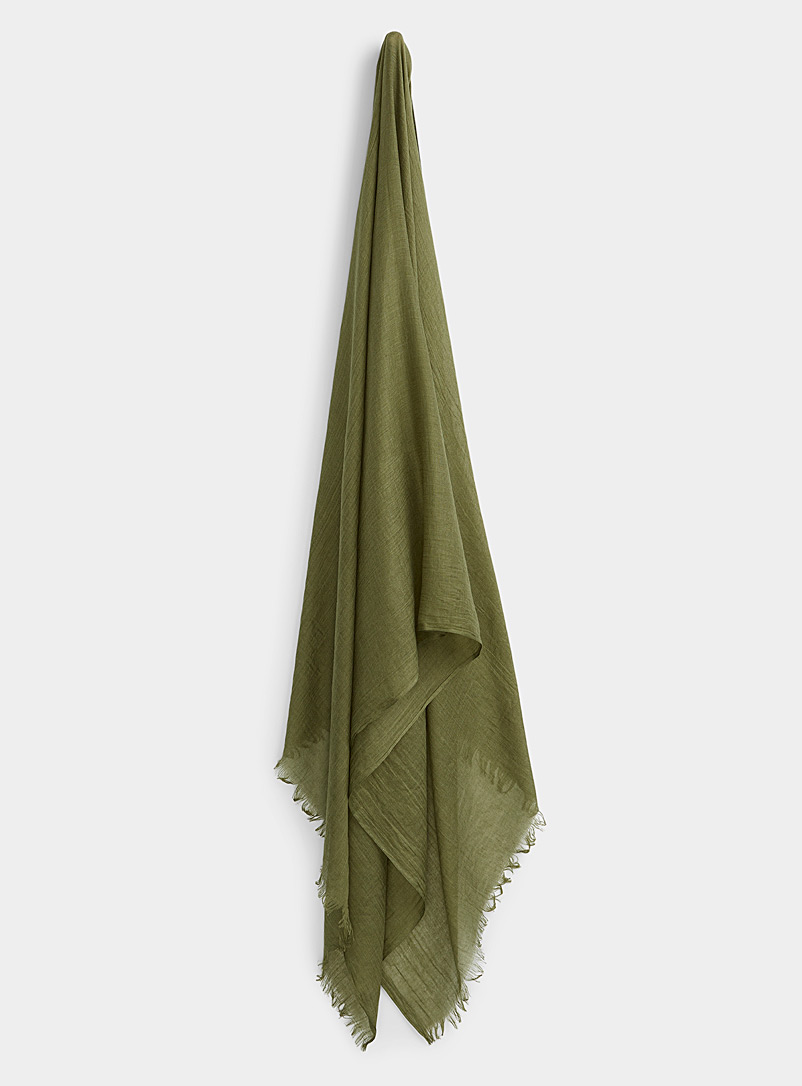 Simons Mossy Green Lightweight pleated scarf for women