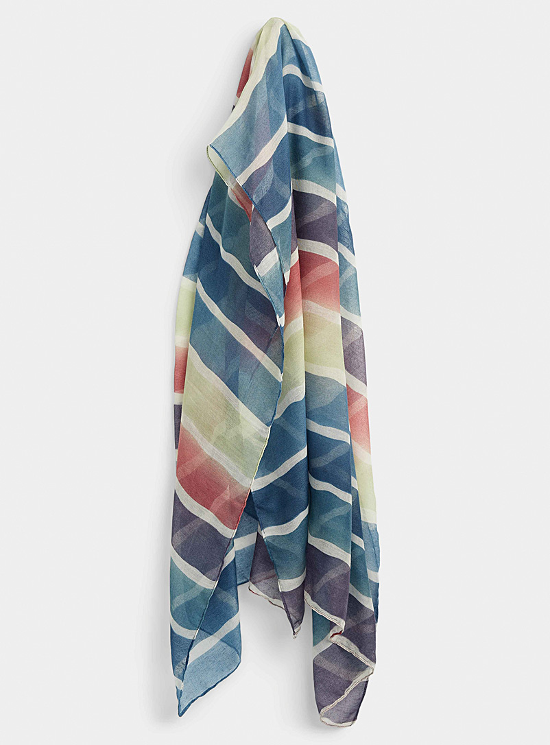 Simons Marine Blue Colourful stripe lightweight scarf for women