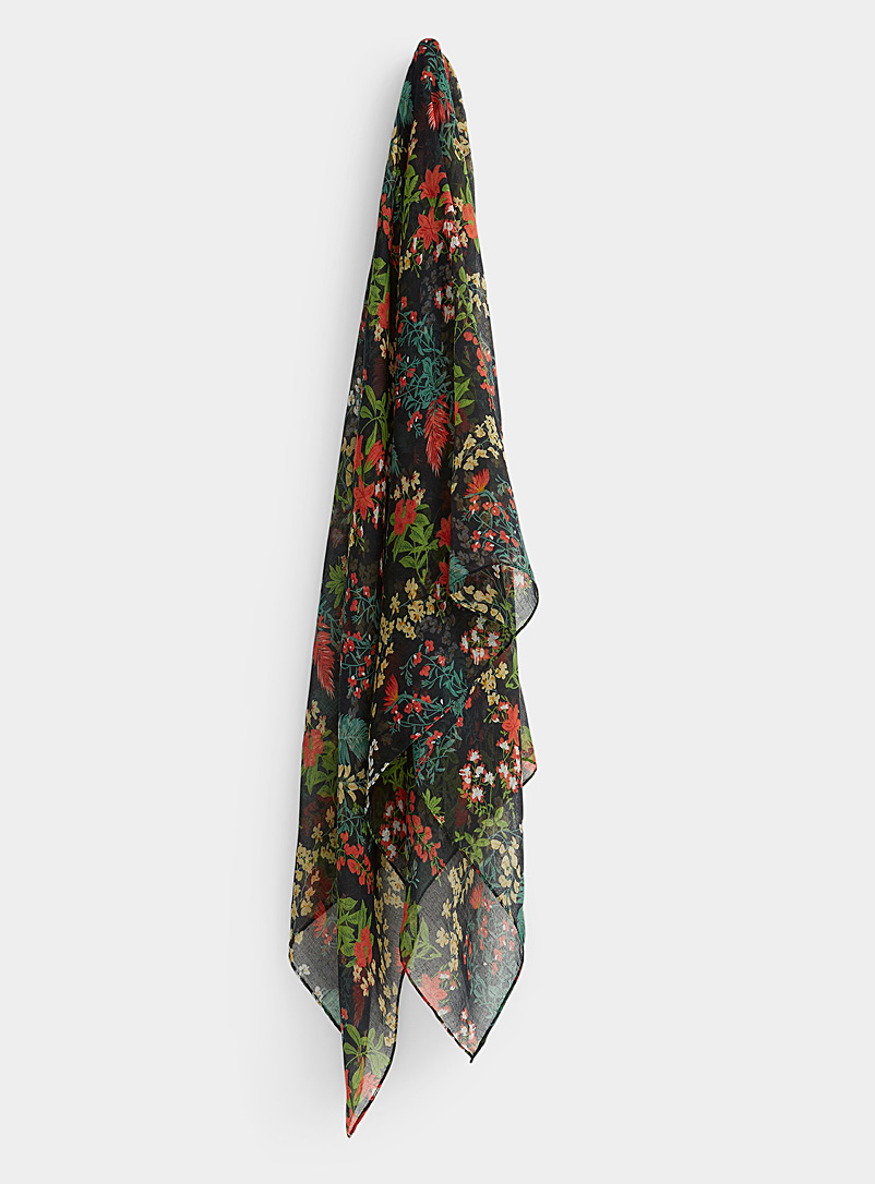 Simons Patterned Black Fragrant bouquet lightweight scarf for women
