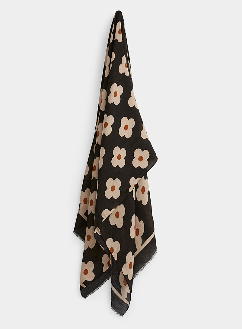 Simons Black Minimalist flowers lightweight scarf for women