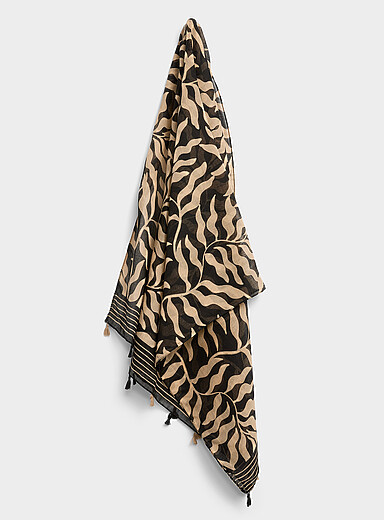 Tassel-trim lightweight two-tone safari scarf