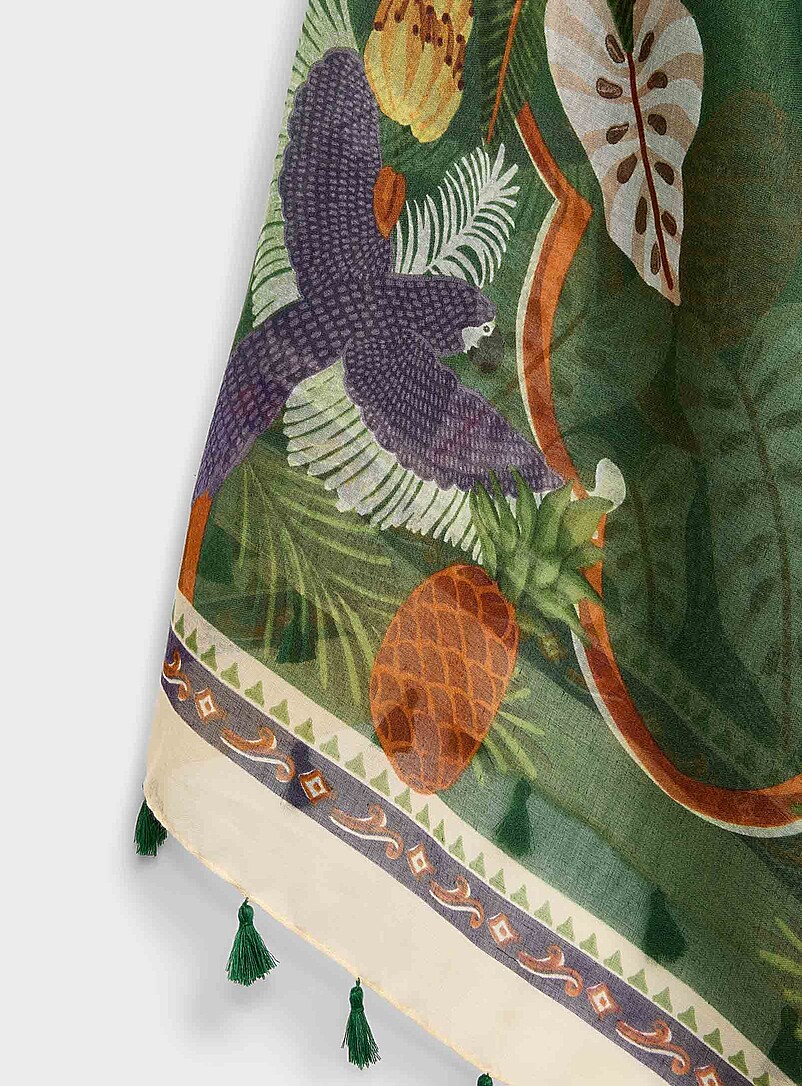 Tassel-trim lightweight tropical forest scarf product image 2