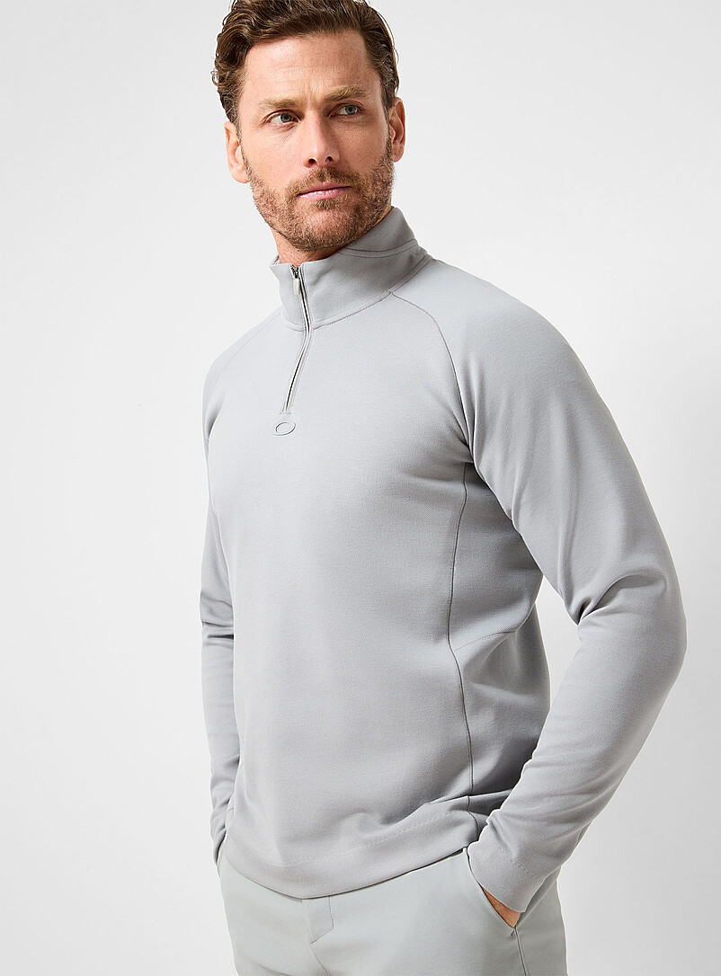 Platform Zip Mock-Neck Piqué Sweatshirt