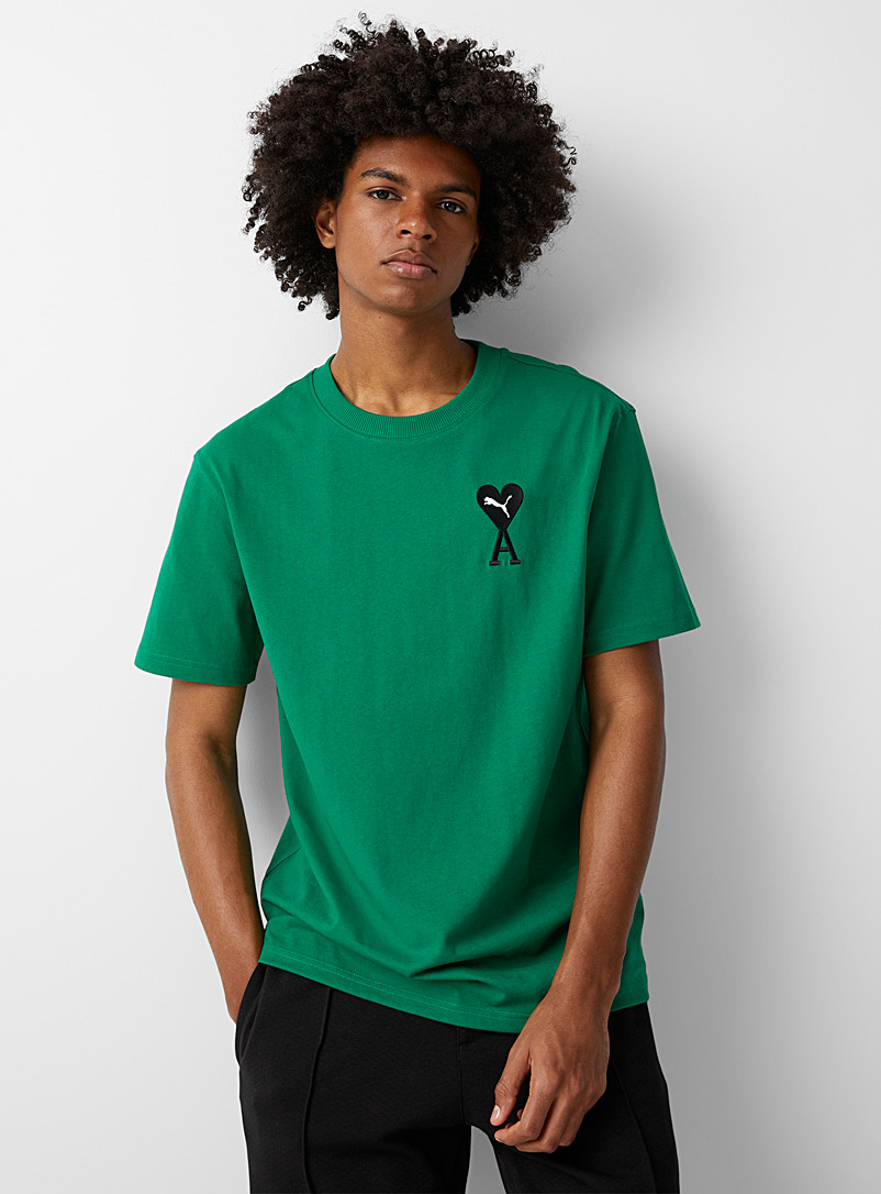 PUMA x AMI Green Embroidered logo T-shirt for men