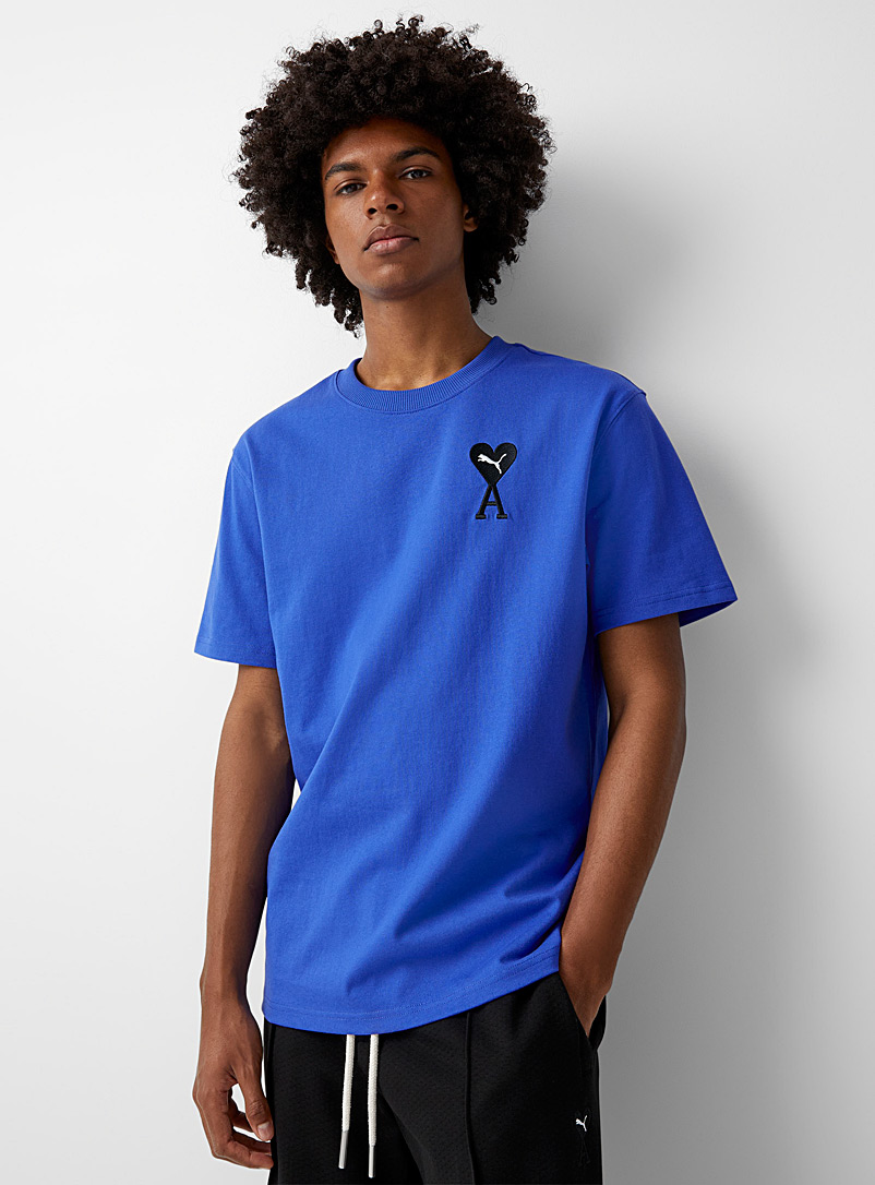 PUMA x AMI Blue Embroidered logo T-shirt for men