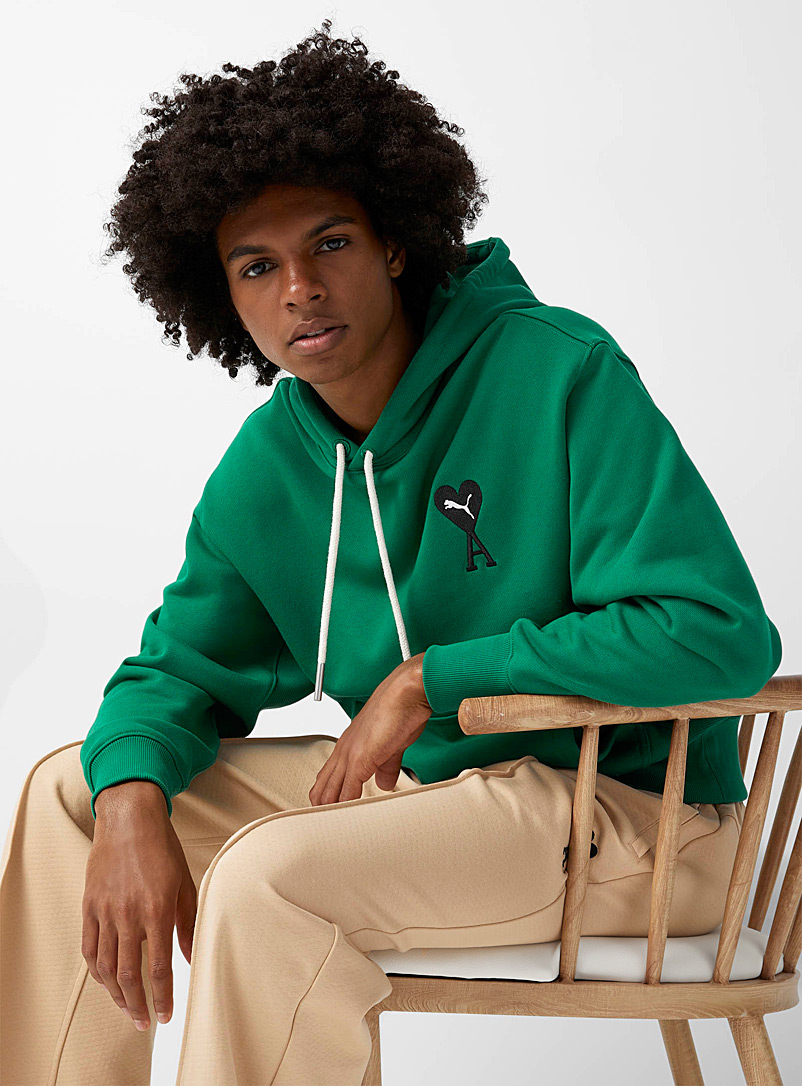 PUMA x AMI Green Embroidered logo hoodie for men