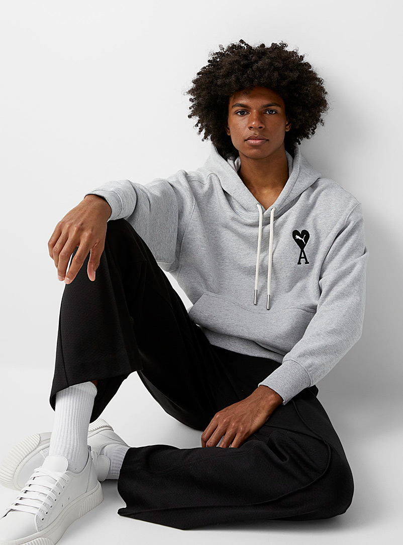 PUMA x AMI Grey Embroidered logo hoodie for men