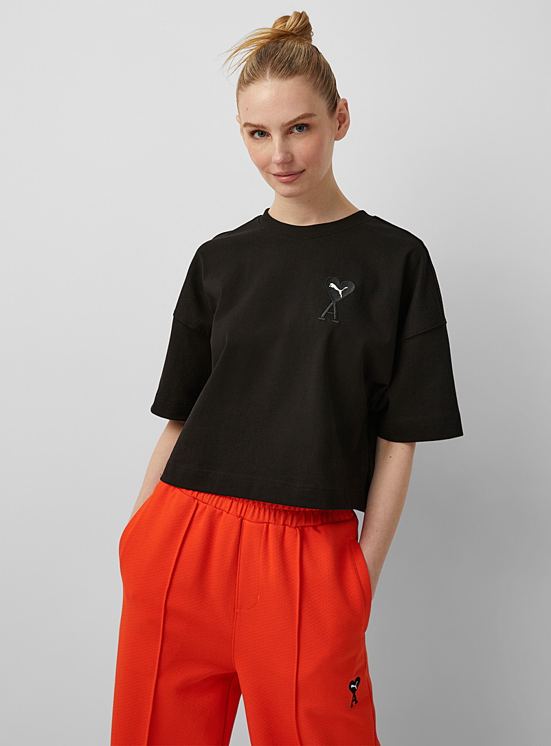 PUMA x AMI Black Embroidered logo cropped tee for women