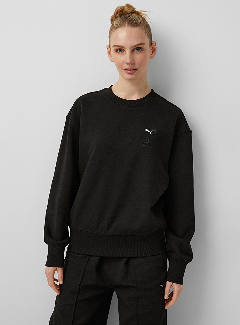 PUMA x AMI Black Embroidered logo crew neck sweatshirt for women