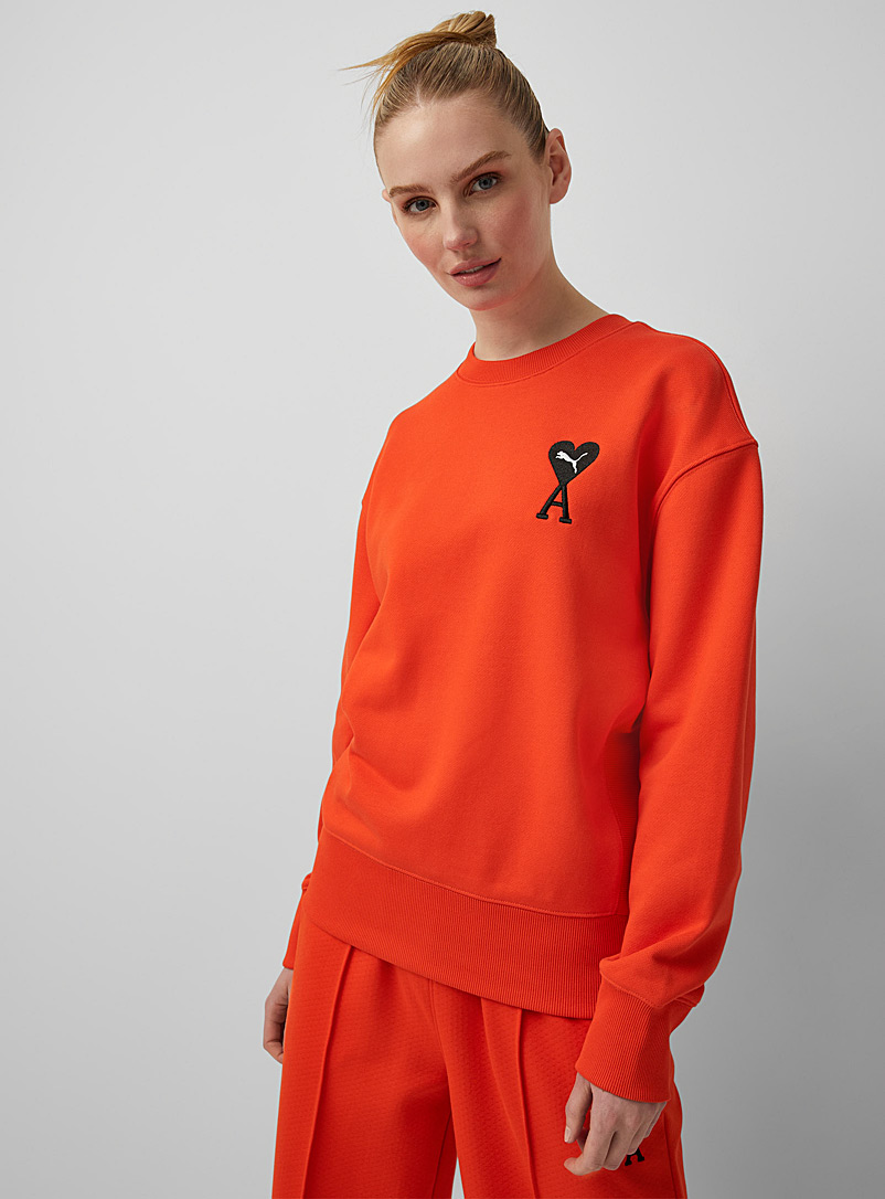 PUMA x AMI Orange Embroidered logo crew neck sweatshirt for women