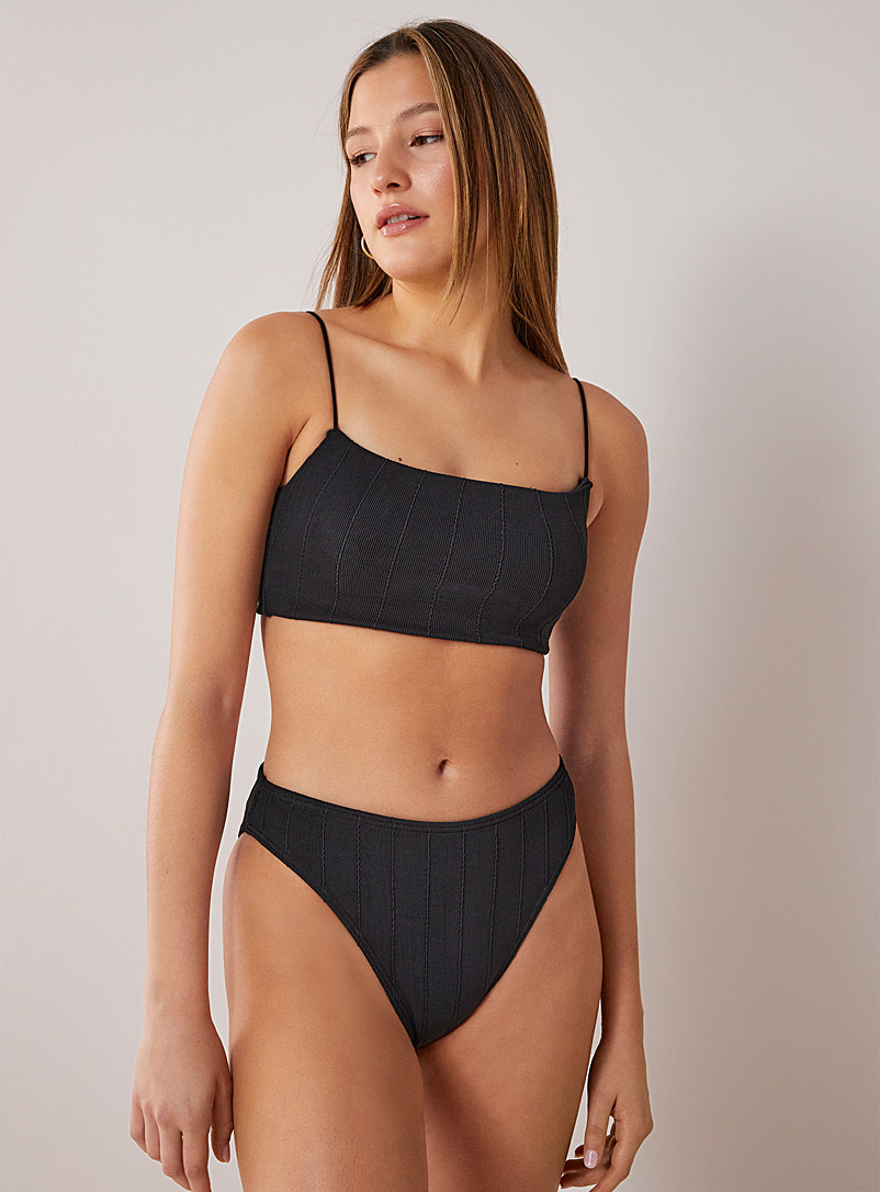 Simons Black Ruffle-rib square-neck bralette bikini top At Icône for women