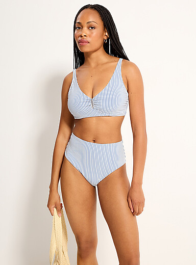 Le bikini taille haute textur&eacute; &agrave; rayures