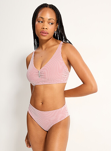Simons Dusky Pink Textured mid-rise striped bikini bottom for women