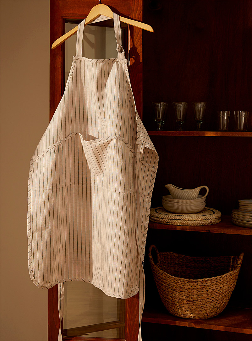 Danica Patterned Ecru Natural stripes linen and cotton apron