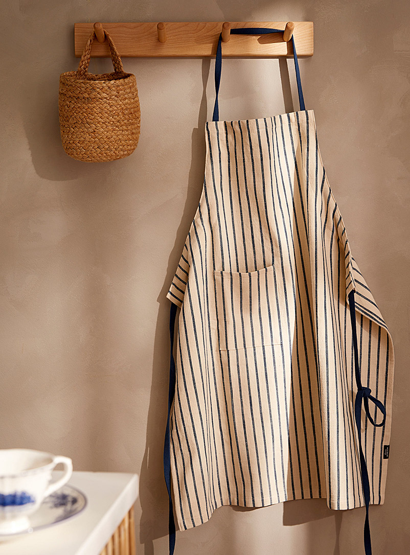 Danica Patterned Ecru Nautical stripes organic cotton apron