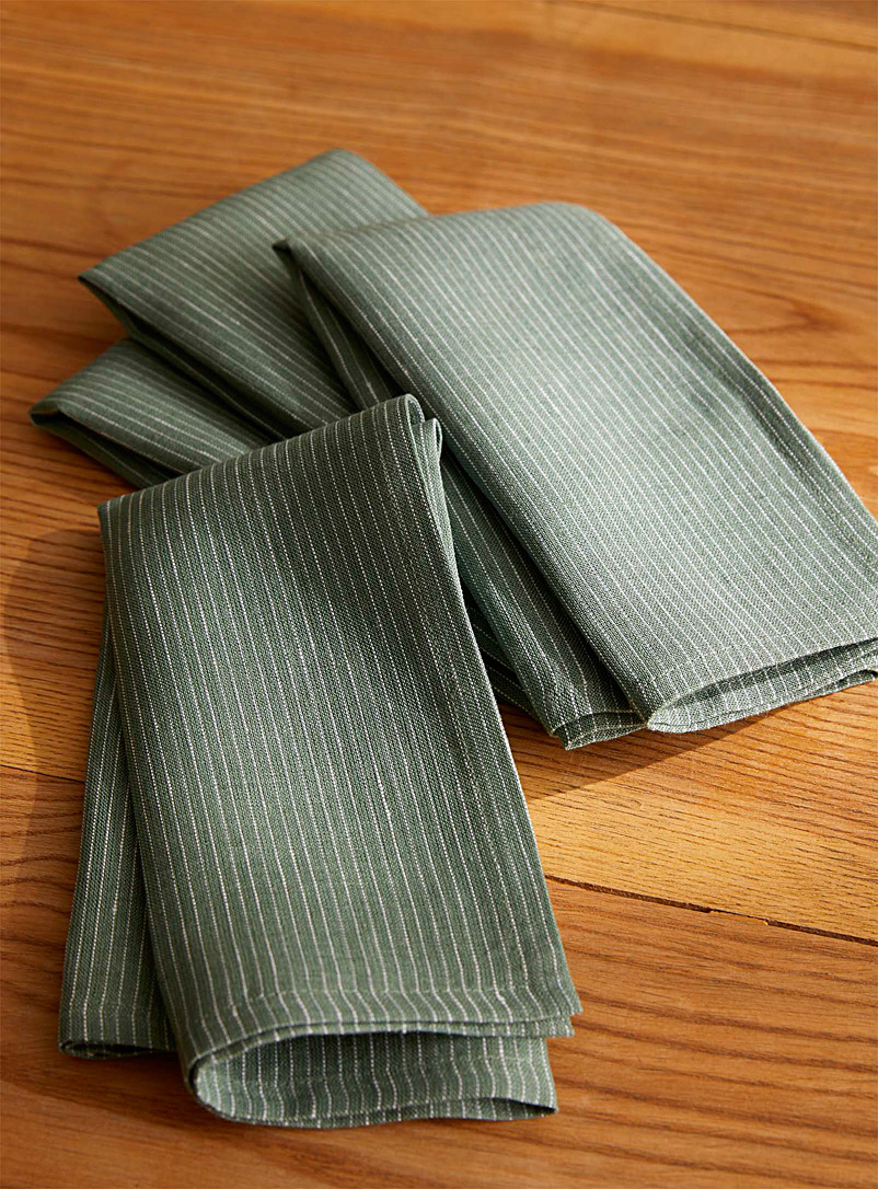 Danica: Les serviettes de table pur lin rayées vertes Ensemble de 4 Vert