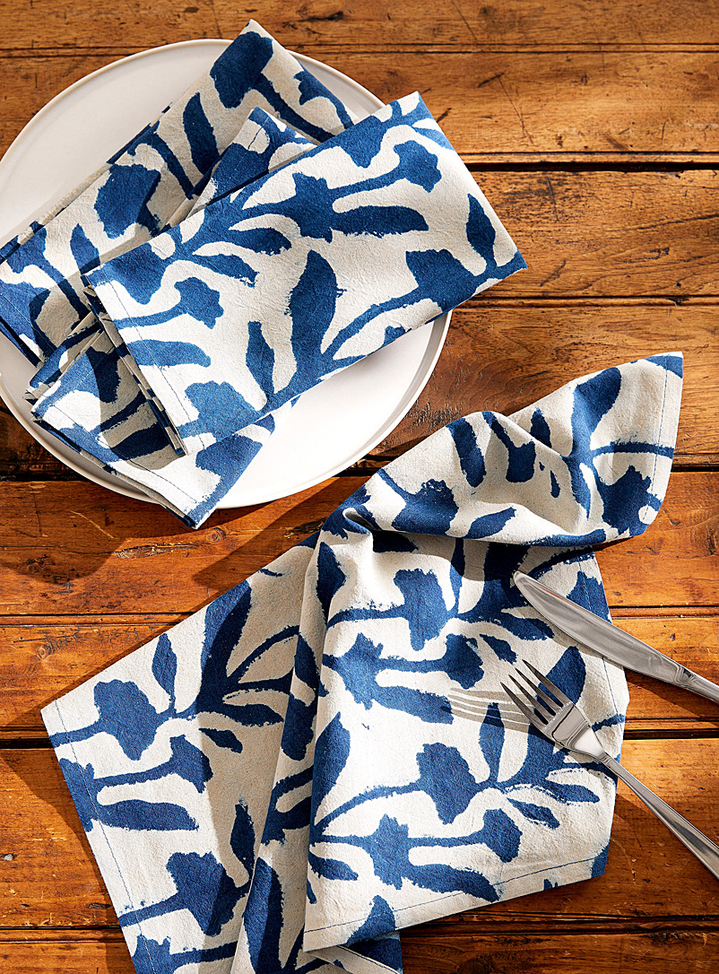 Danica: Les serviettes de table imprimées Flourish Ensemble de 4 Bleu à motifs