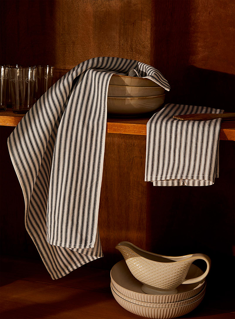 Danica Black Two-tone stripes tea towels Set of 2