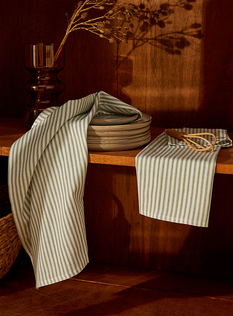 Danica Green Two-tone stripes tea towels Set of 2