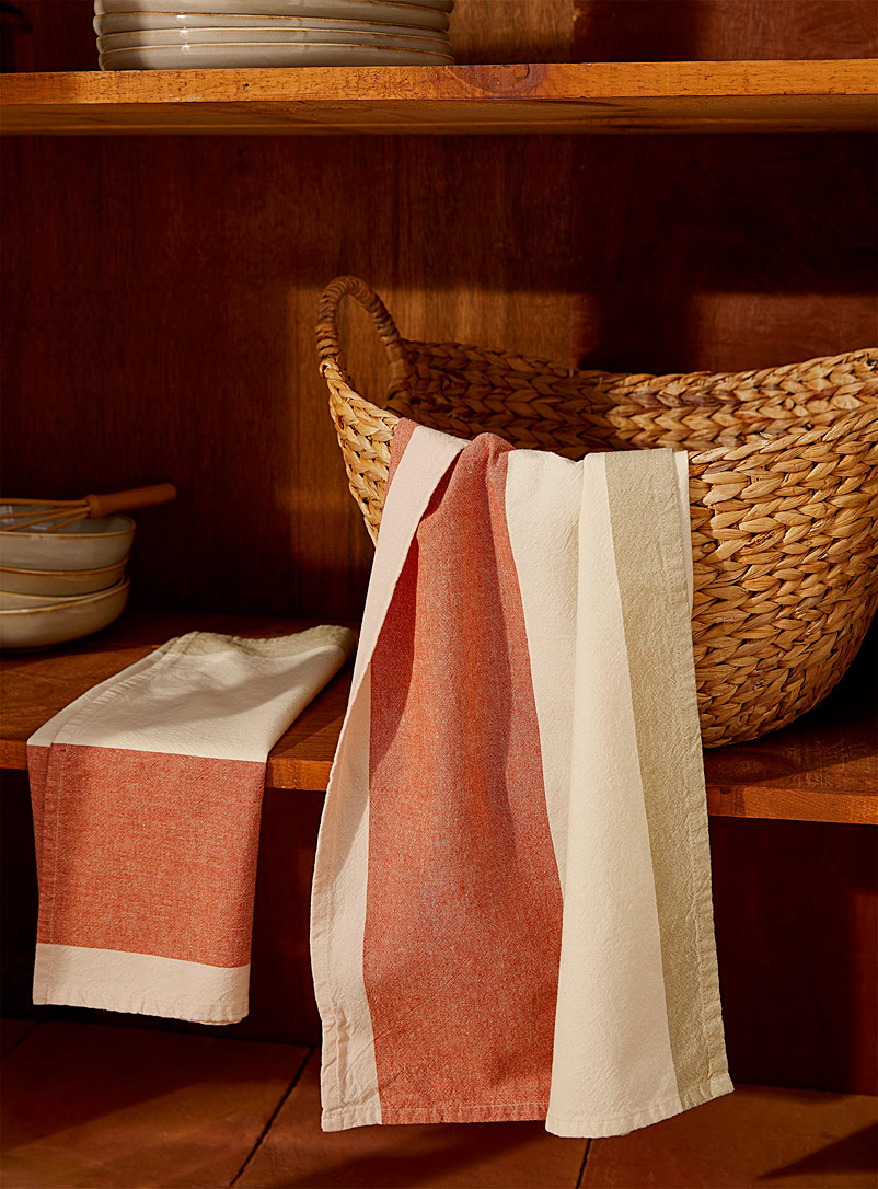 Danica Coral Contrasting stripes tea towels Set of 2