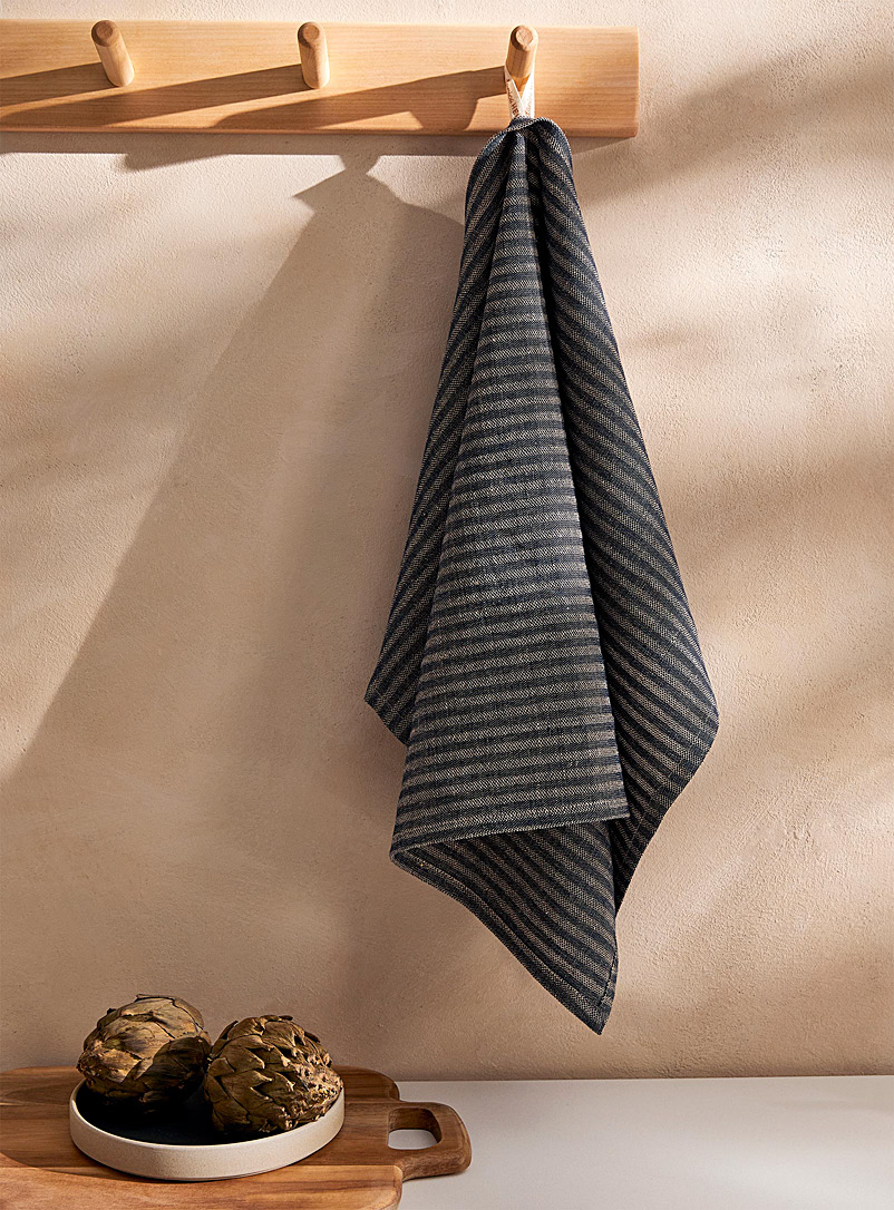 Danica Dark Grey Heathered stripes linen and cotton tea towel