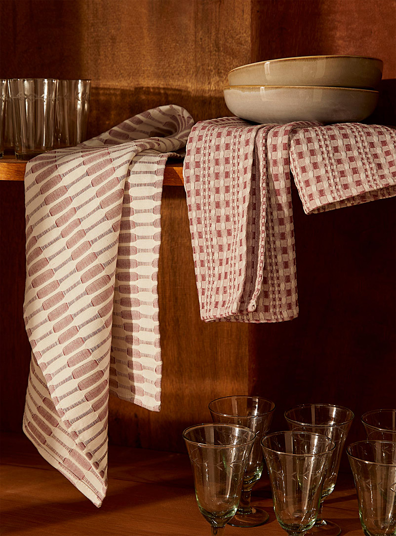 Danica Pink Two-tone textured tea towels Set of 2