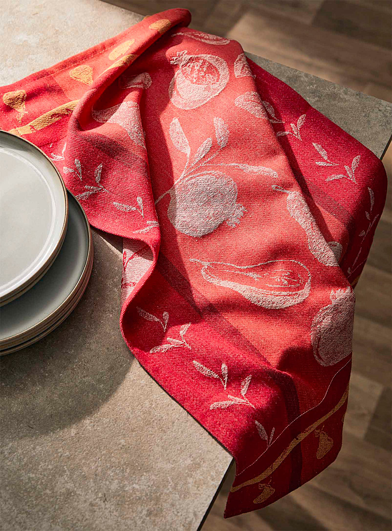 Danica Patterned Red Orchard harvest jacquard tea towel