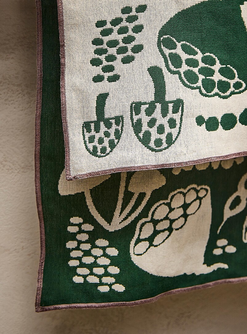 Danica: Le linge &agrave; vaisselle jacquard nature r&eacute;tro Vert bouteille - Sapin
