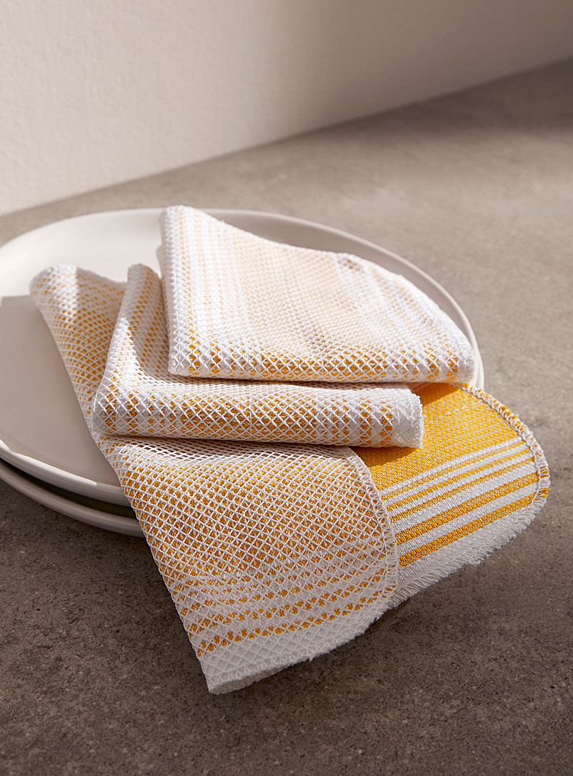 Danica Medium Yellow White stripes dishcloths Set of 3