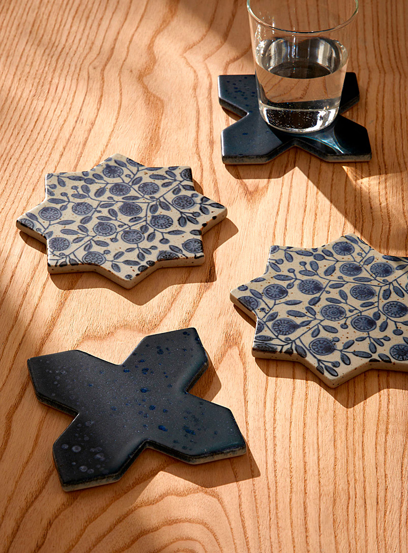 Danica Navy/Midnight Blue Calendula stoneware coasters Set of 4