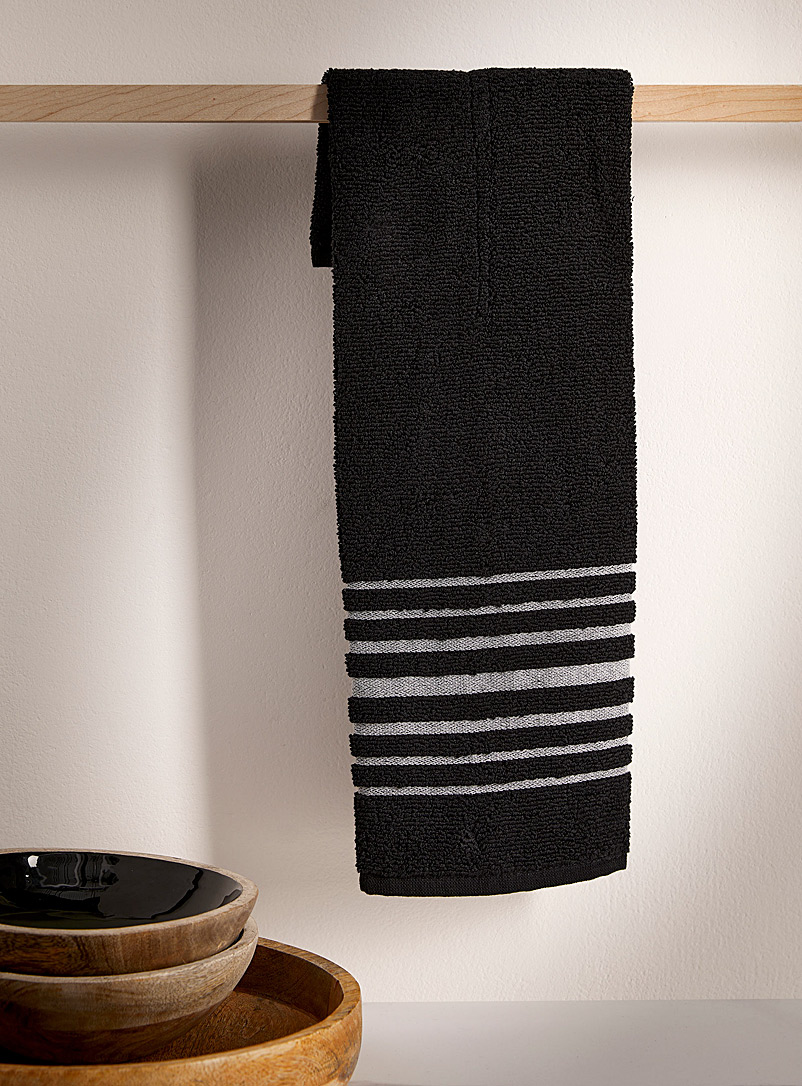 Danica Black Silver stripes hanging kitchen towel